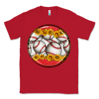 Red baseball with sunflower round earrings Classic Tee - BundleAndBundleShop