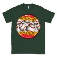 Sports Green baseball with sunflower round earrings Classic Tee - BundleAndBundleShop