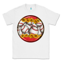 White baseball with sunflower round earrings Classic Tee - BundleAndBundleShop