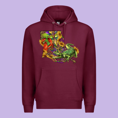 Louisiana Map With Mardi Gras Crocodile Premium Hoodie Designed By Ranaportraitstore