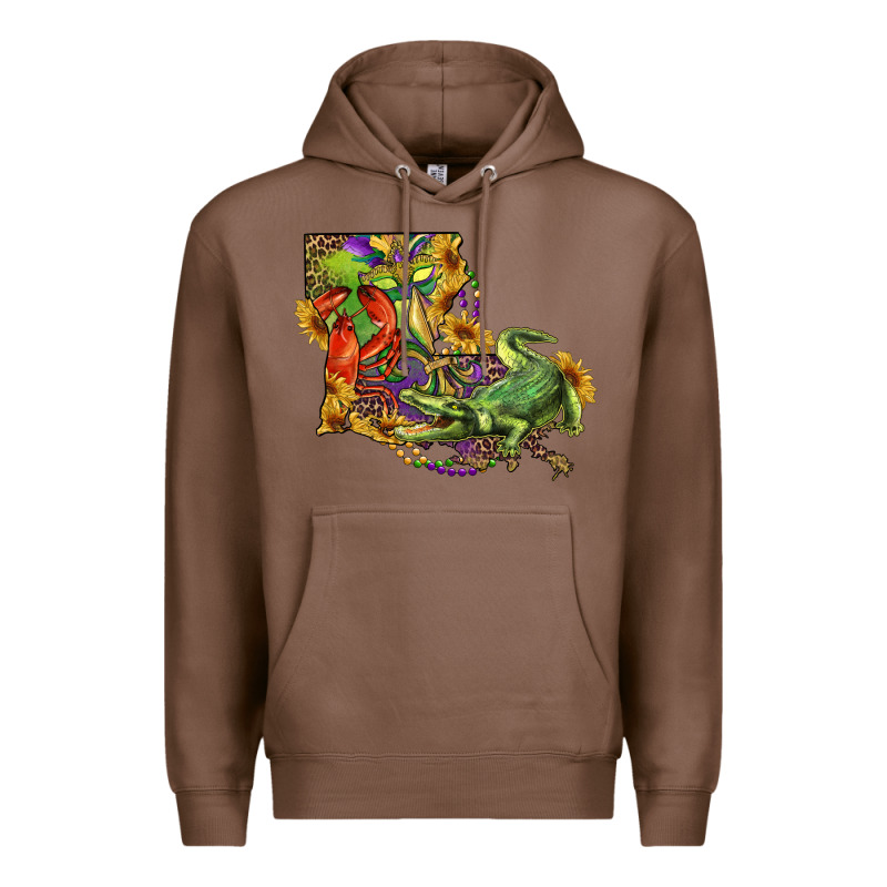 Louisiana Map With Mardi Gras Crocodile Premium Hoodie by RanaPortraitStore | Teevron