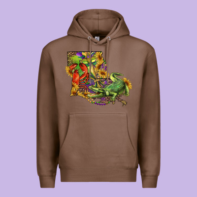 Louisiana Map With Mardi Gras Crocodile Premium Hoodie Designed By Ranaportraitstore