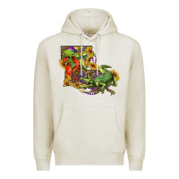 Oatmeal Heather Louisiana Map With Mardi Gras Crocodile Premium Hoodie - RanaPortraitStore