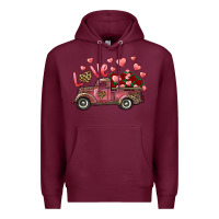 Burgundy Love Truck With Roses And Leopard Premium Hoodie - RanaPortraitStore