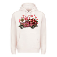 Pale Pink Love Truck With Roses And Leopard Premium Hoodie - RanaPortraitStore