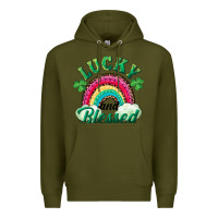 Army Green Lucky and blessed rainbow Premium Hoodie - RanaPortraitStore