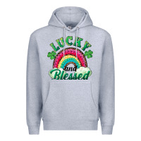 Heather Grey Lucky and blessed rainbow Premium Hoodie - RanaPortraitStore
