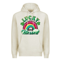 Oatmeal Heather Lucky and blessed rainbow Premium Hoodie - RanaPortraitStore