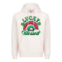 Pale Pink Lucky and blessed rainbow Premium Hoodie - RanaPortraitStore