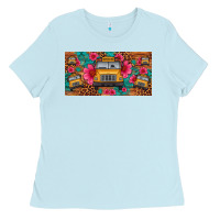 Baby Blue school bus leopard gemstone license plate Ladies Tee - Artiststas