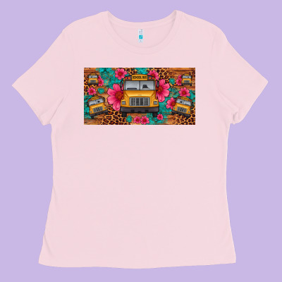 School Bus Leopard Gemstone License Plate Ladies Tee Designed By Artiststas