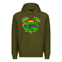 Army Green lucky heart with leopard Premium Hoodie - RanaPortraitStore