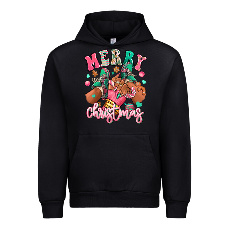 Pink Merry Christmas Black Girl Sneakers Urban Hoodie by RanaPortraitStore | Teevron