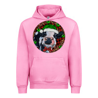 Fuchsia Pink Baby Cow Christmas Urban Hoodie - RanaPortraitStore