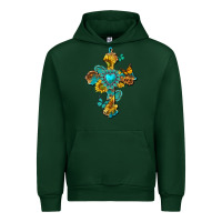 Foreset Green western cross with gemstone and sunflowers Urban Hoodie - texasbilliewilder