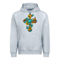 Heather Grey western cross with gemstone and sunflowers Urban Hoodie - texasbilliewilder