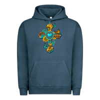 Pigment Midnight Navy western cross with gemstone and sunflowers Urban Hoodie - texasbilliewilder