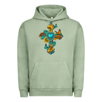 Pigment Oil Green western cross with gemstone and sunflowers Urban Hoodie - texasbilliewilder