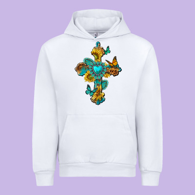 Urban Hoodie western cross with gemstone and sunflowers