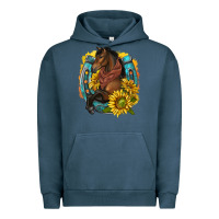 Pigment Midnight Navy western horse with horseshoe Urban Hoodie - texasbilliewilder