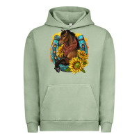Pigment Oil Green western horse with horseshoe Urban Hoodie - texasbilliewilder