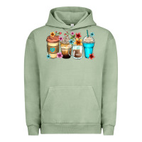 Pigment Oil Green flowers with coffee Urban Hoodie - Zillion Design Studio