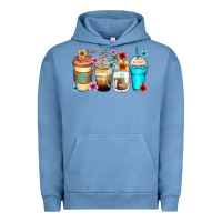Pigment Pebble Blue flowers with coffee Urban Hoodie - Zillion Design Studio