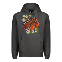 Charcoal Heather basketball with patterns and daisies Premium Hoodie - texasbilliewilder