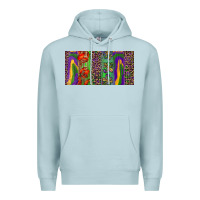 Blue Mist Mardi gras brushstrokes crawfish fleur de lis Premium Hoodie - RanaPortraitStore