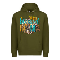Army Green blessed mama with sunflowers Premium Hoodie - texasbilliewilder
