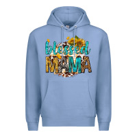 Colony Blue blessed mama with sunflowers Premium Hoodie - texasbilliewilder