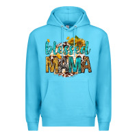Ocean Blue blessed mama with sunflowers Premium Hoodie - texasbilliewilder