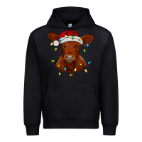 Black Christmas baby red angus calf with lights Urban Hoodie - RanaPortraitStore