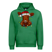 Emerald Christmas baby red angus calf with lights Urban Hoodie - RanaPortraitStore