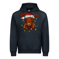 Navy Christmas baby red angus calf with lights Urban Hoodie - RanaPortraitStore