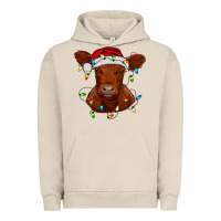Pigment French Oak Christmas baby red angus calf with lights Urban Hoodie - RanaPortraitStore