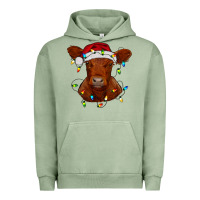 Pigment Oil Green Christmas baby red angus calf with lights Urban Hoodie - RanaPortraitStore