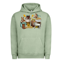 Pigment Oil Green coffee cups horses Urban Hoodie - texasbilliewilder