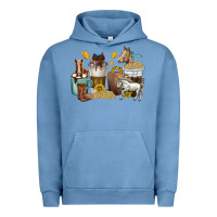 Pigment Pebble Blue coffee cups horses Urban Hoodie - texasbilliewilder