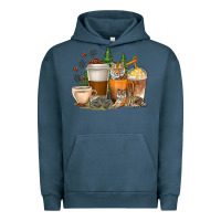 Pigment Midnight Navy coffee cups tiger with coffee beans Urban Hoodie - texasbilliewilder