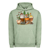 Pigment Oil Green coffee cups tiger with coffee beans Urban Hoodie - texasbilliewilder