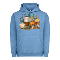 Pigment Pebble Blue coffee cups tiger with coffee beans Urban Hoodie - texasbilliewilder