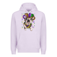 Lilac Mardi gras hat  english bulldog Premium Hoodie - RanaPortraitStore