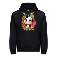 Black cut cow with sunflower and leopard  pink Urban Hoodie - texasbilliewilder
