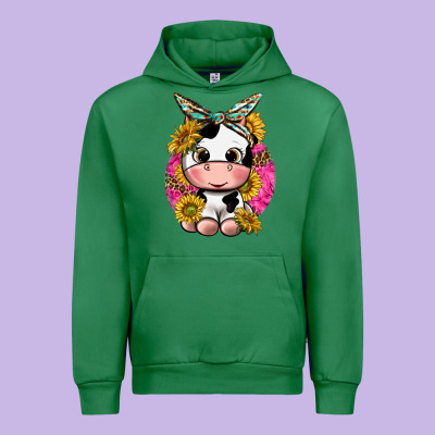 Urban Hoodie cut cow with sunflower and leopard  pink
