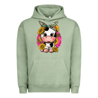 Pigment Oil Green cut cow with sunflower and leopard  pink Urban Hoodie - texasbilliewilder