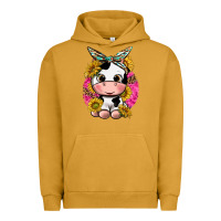 Pigment Peanut Butter cut cow with sunflower and leopard  pink Urban Hoodie - texasbilliewilder