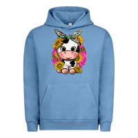 Pigment Pebble Blue cut cow with sunflower and leopard  pink Urban Hoodie - texasbilliewilder
