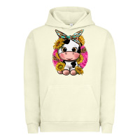 Pigment Pistachio cut cow with sunflower and leopard  pink Urban Hoodie - texasbilliewilder