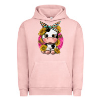 Pigment Salmon cut cow with sunflower and leopard  pink Urban Hoodie - texasbilliewilder
